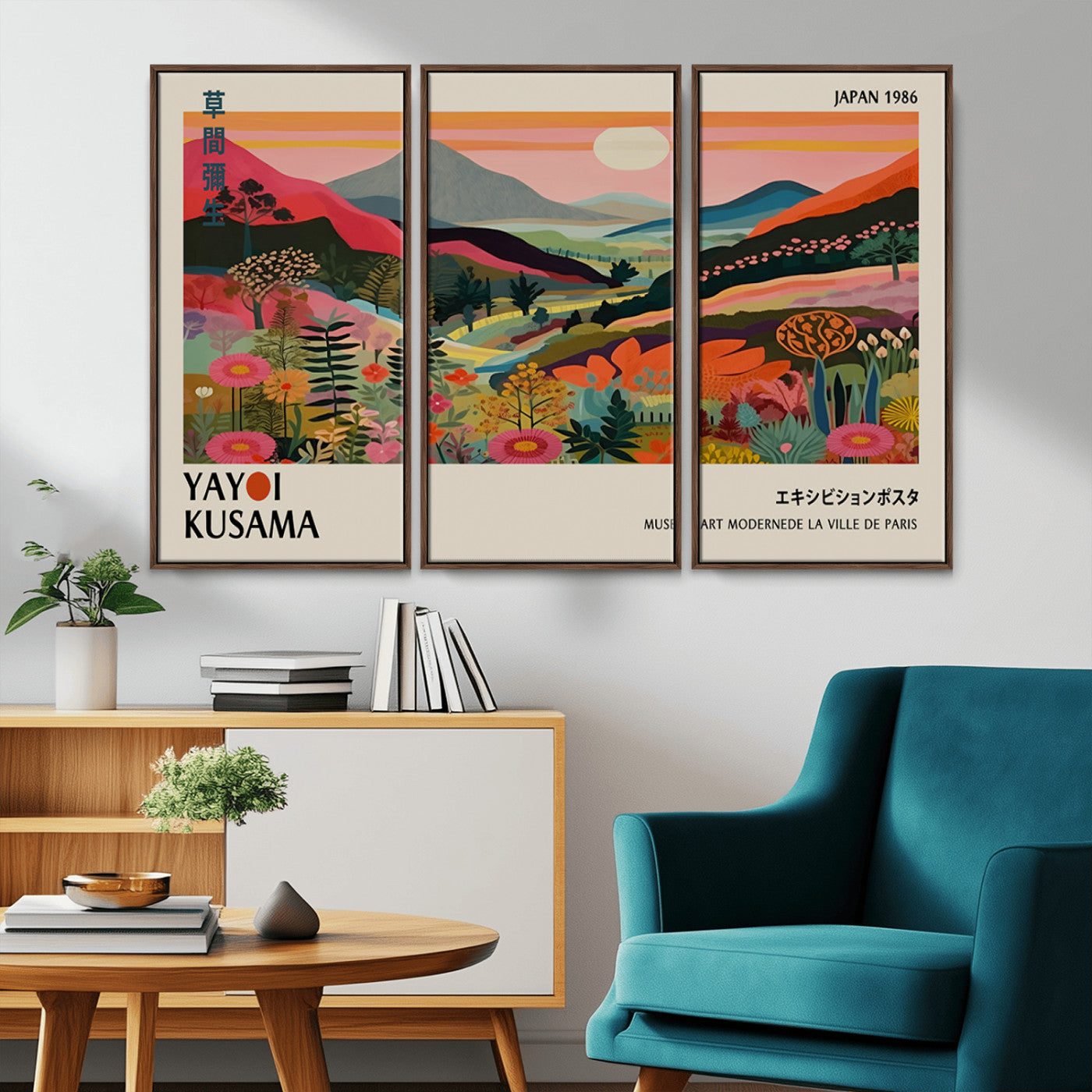 MGV-FC-48X32-3P - Yayoi Kusama Landscape Canvas Print, Vibrant Floral Mountain Art Print, Botanical Flower Nature