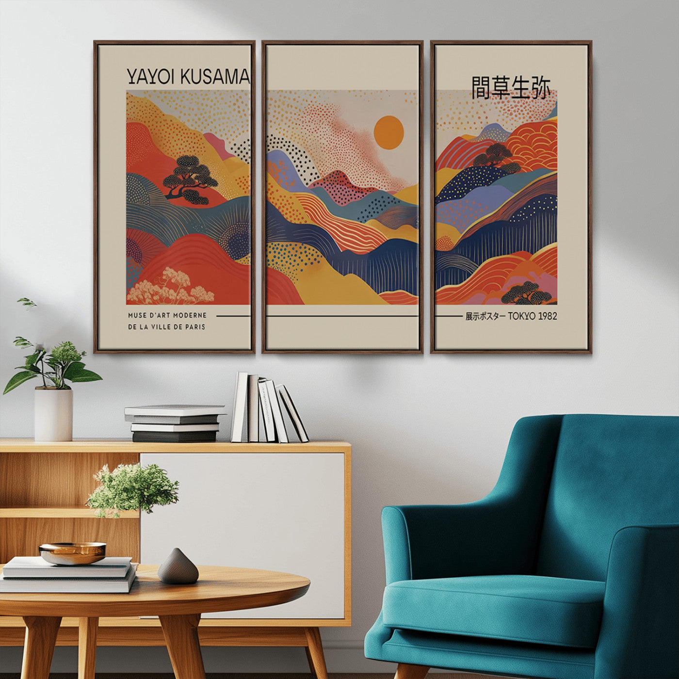 MGV-FC-48X32-3P - Yayoi Kusama Landscape Canvas Print, Vibrant Floral Mountain Art Print, Botanical Flower Nature
