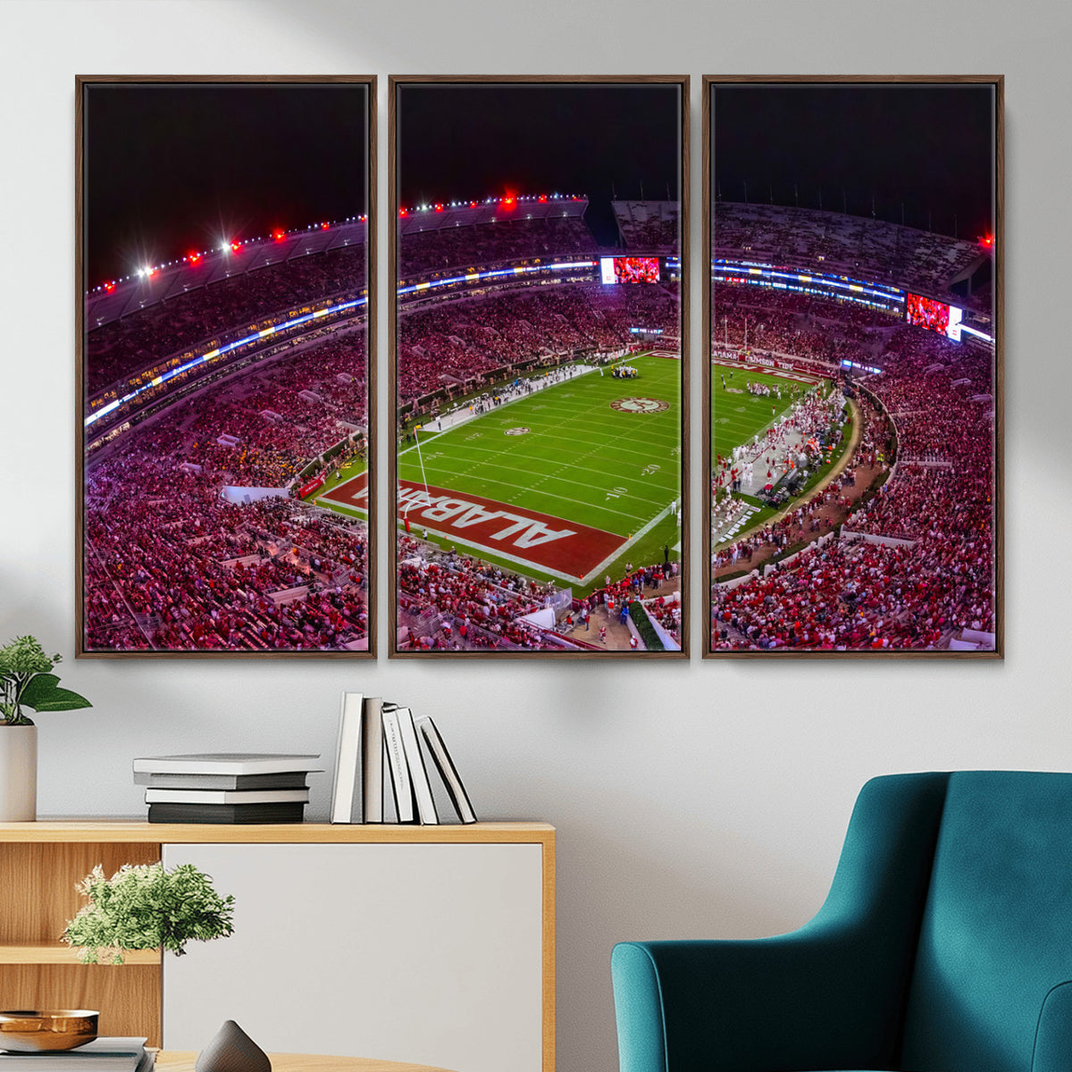 11343-MGV-CV-36X24 - Bryant-Denny Stadium Night Game Triple Canvas Wall Art | Alabama Crimson Tide Football