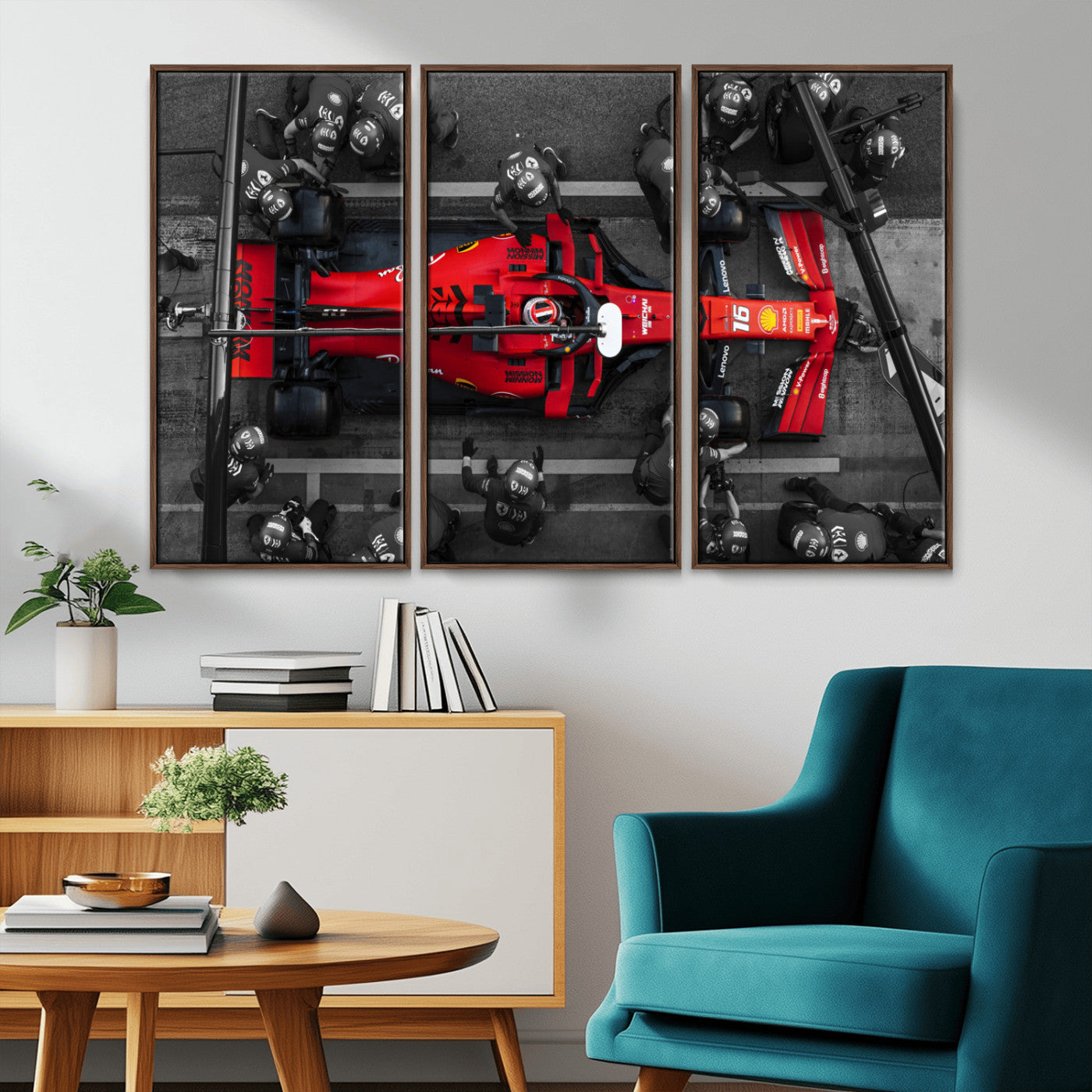 MGV-FC-48X32-3P - Ferrari Pit Stop Canvas Wall Art – Precision and Speed Captured in Bold Motorsport Imagery – Ready