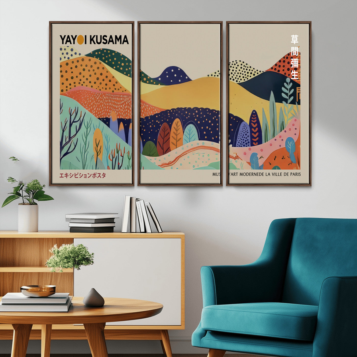 MGV-FC-48X32-3P - Framed Yayoi Kusama 1986 Wall Art Print – Japanese Wall Art Print, Wabi Sabi Yayoi Kusama Print -