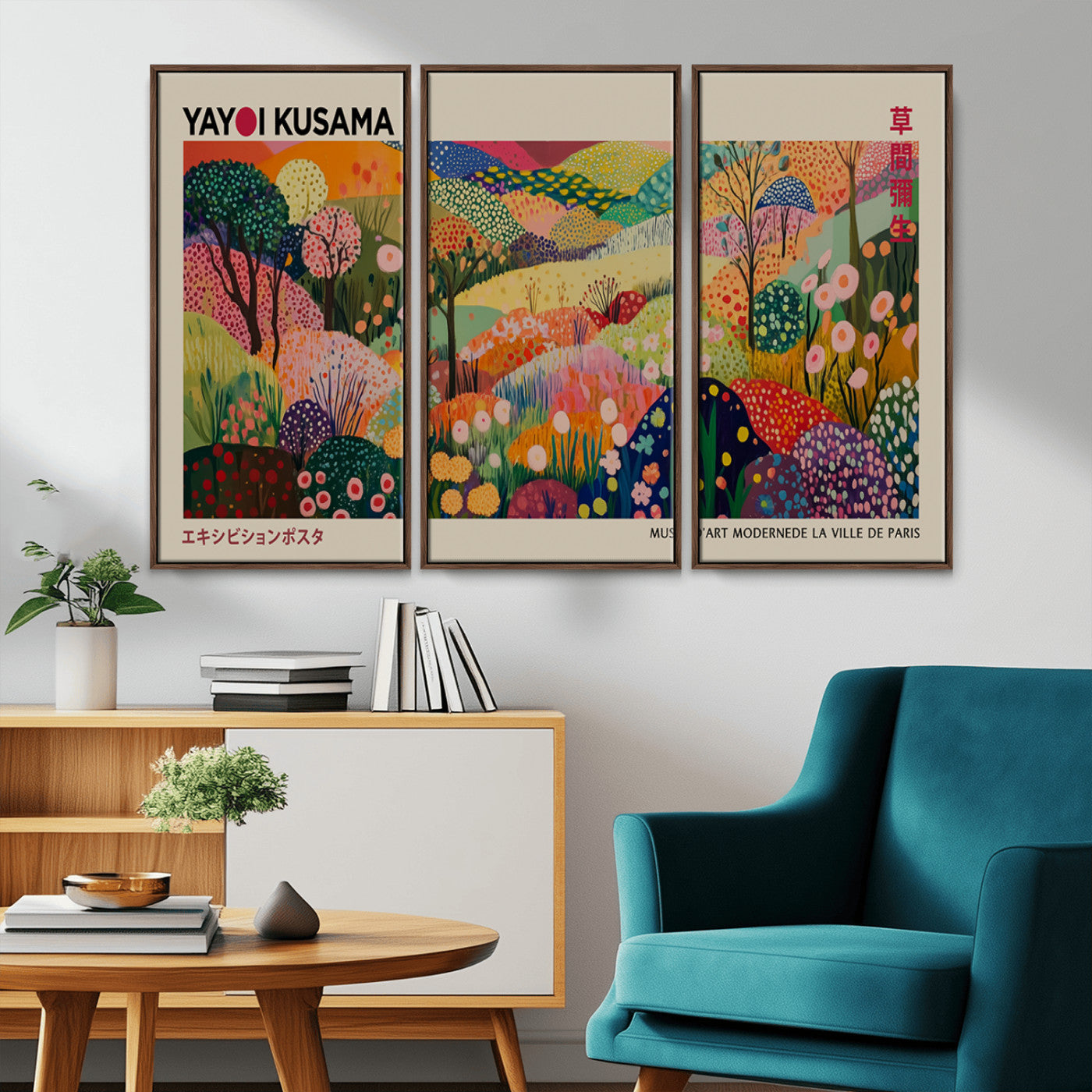 MGV-FC-48X32-3P - Framed Yayoi Kusama 1986 Wall Art Print – Japanese Wall Art Print, Wabi Sabi Yayoi Kusama Print -