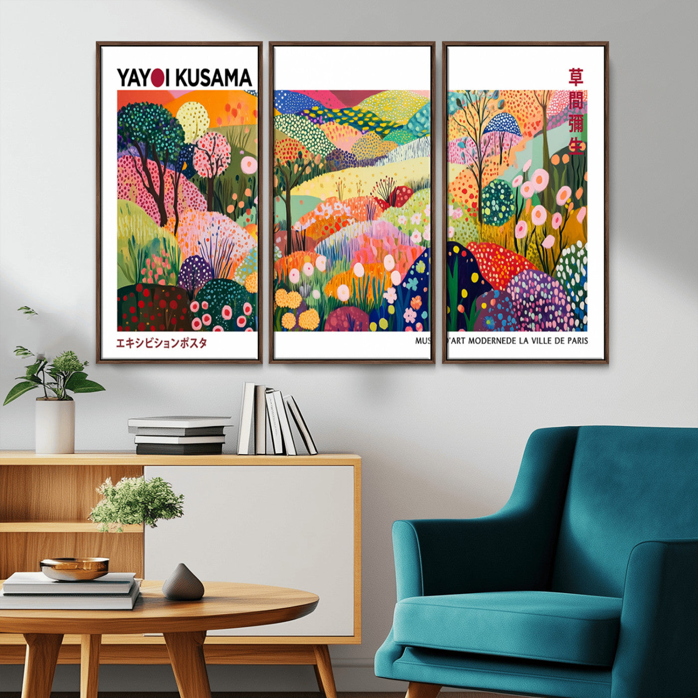 MGV-FC-48X32-3P - Framed Yayoi Kusama 1986 Wall Art Print – Japanese Wall Art Print, Wabi Sabi Yayoi Kusama Print -