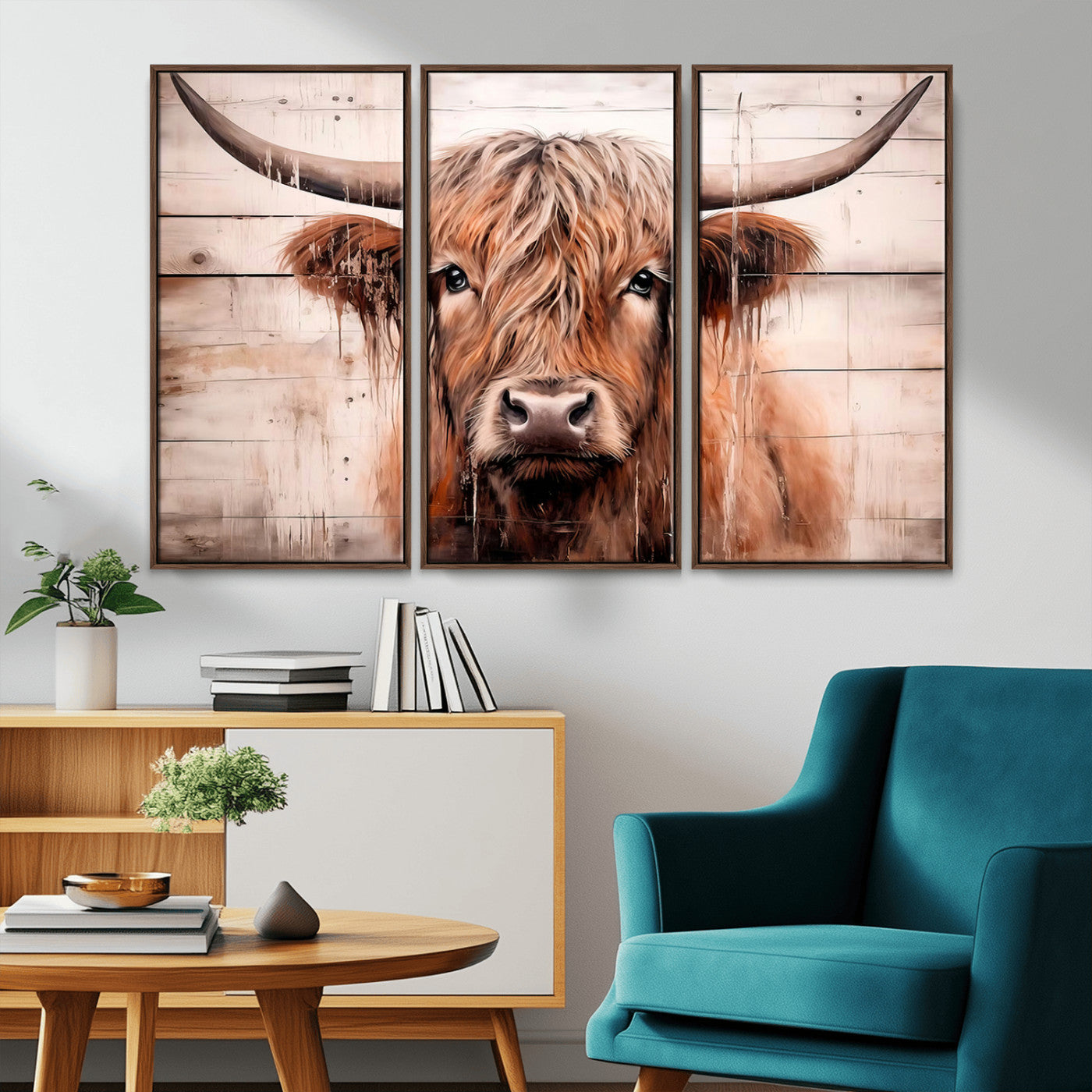 MGV-FC-48X32-3P - Vintage Scottish Highland Cow Cattle Art Print Farmhouse Wall Art Canvas Print