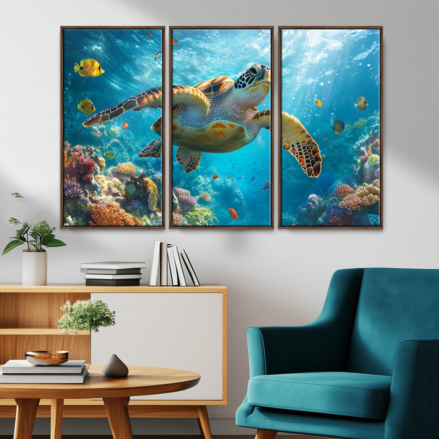 MGV-FC-48X32-3P - Sea Turtle Underwater Canvas Wall Art Print - Vibrant Ocean Wildlife Decor, Marine Wall Art