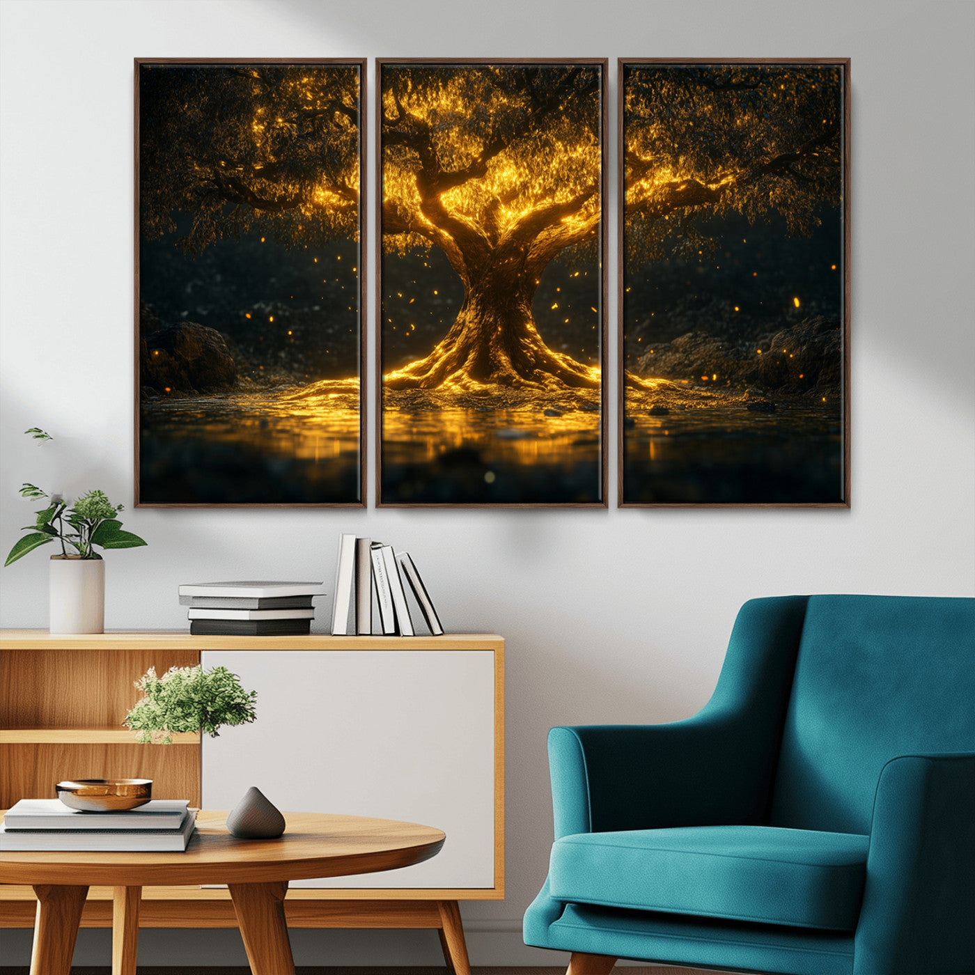 MGV-FC-48X32-3P - Golden Tree of Life Canvas Wall Art Print - Majestic Glowing Tree Wall Art Print