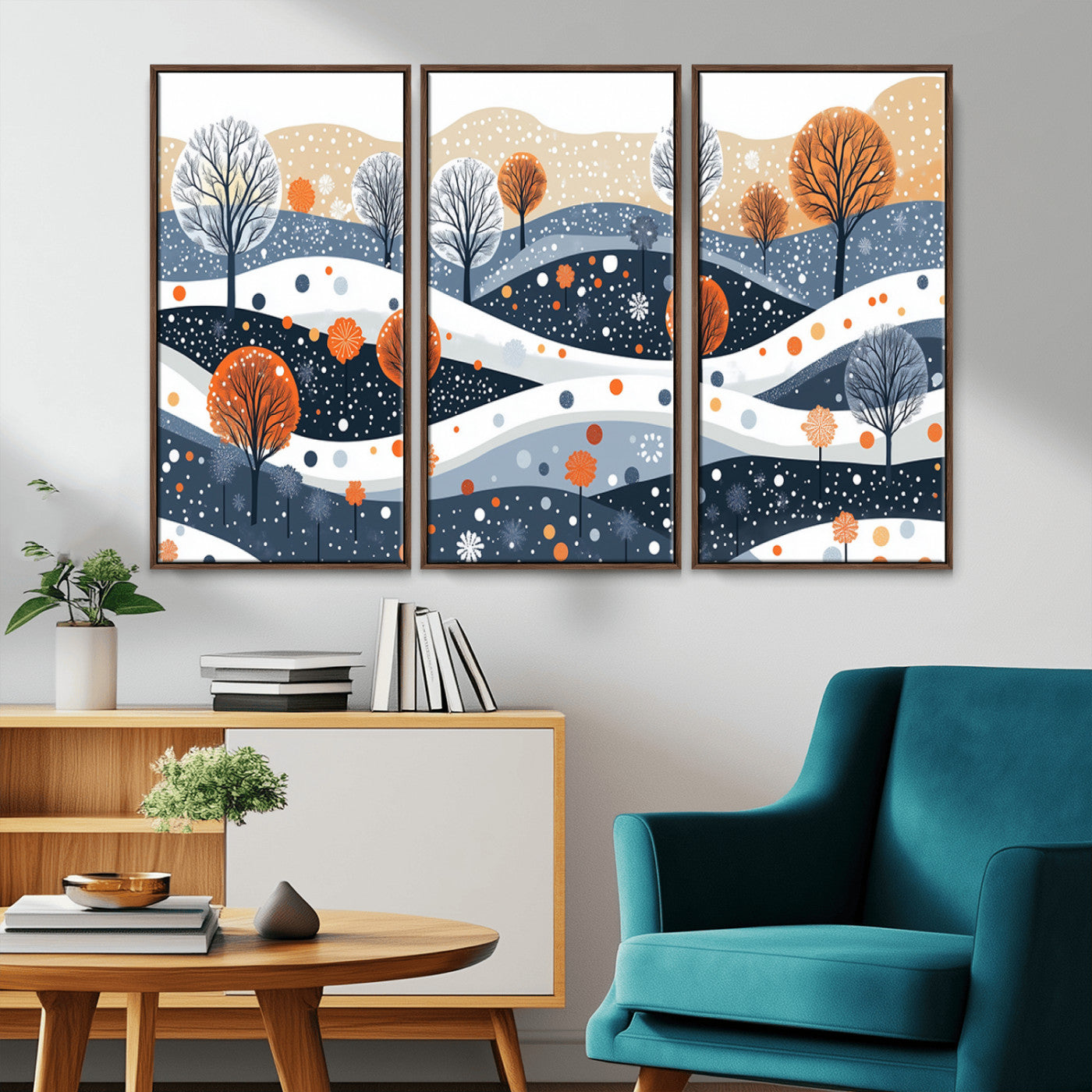 MGV-FC-48X32-3P - Abstract Winter Landscape Canvas Wall Art Print -  Large Colorful Nature Wall Decor