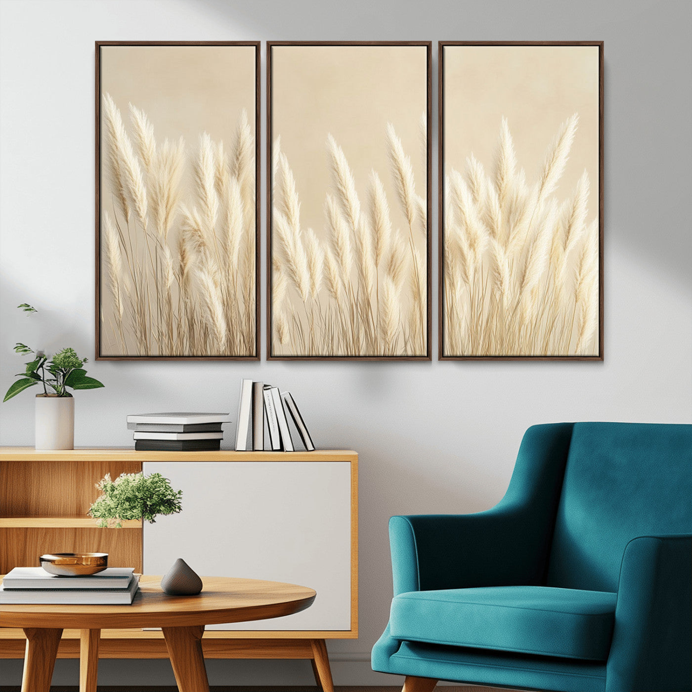MGV-FC-48X32-3P - Grass Wall Art Print - Elegant Neutral Decor for Living Room, Boho Minimalist Artwork, Ready to Hang