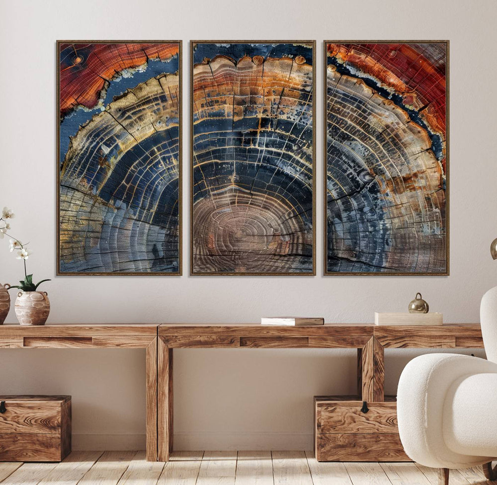 Vibrant Abstract Tree Ring Wall Art adds a lively touch to the space.