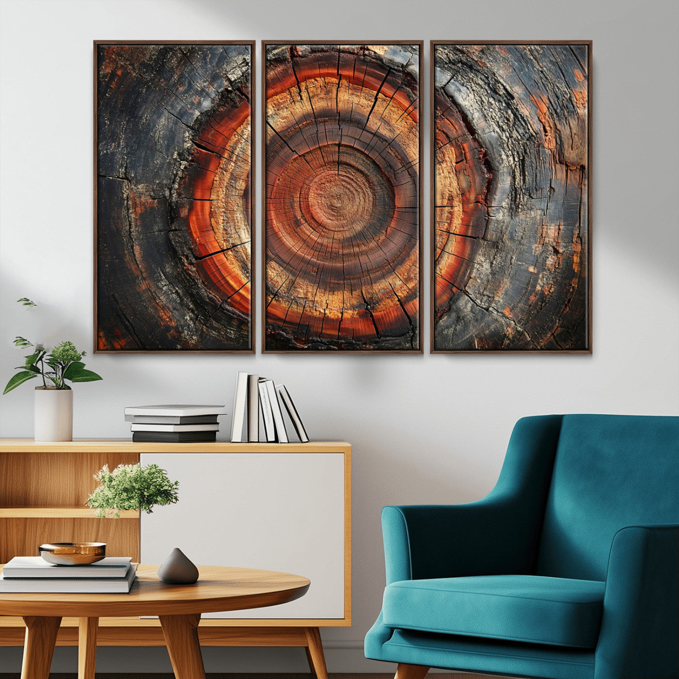 MGV-FC-48X32-3P - Wood Grain Canvas Wall Art - Framed Abstract Tree Ring Framed Wall Art, Wood Grain Canvas Wall