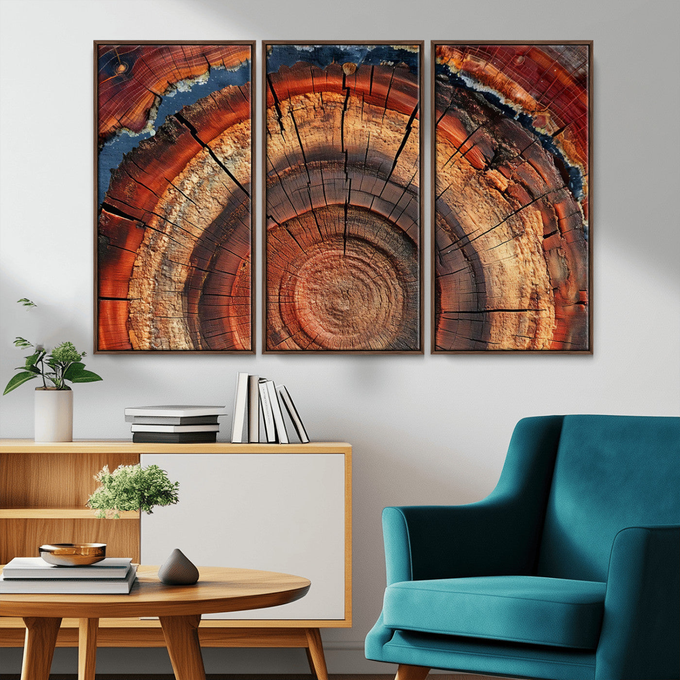 MGV-FC-48X32-3P - Abstract Tree Ring Art, Colorful Tree Ring Wall Decor, Minimalist Home Canvas Art, Modern Farmhouse
