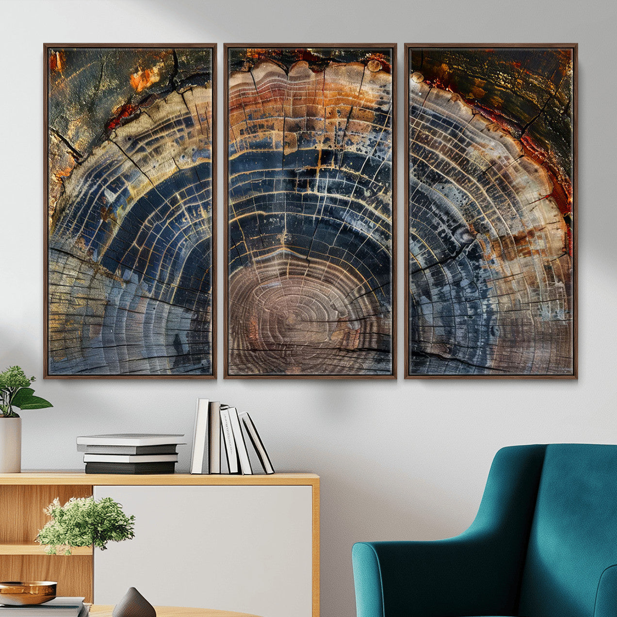16193-MGV-CV-36X24 - Framed Wood Tree Ring Wall Art - Abstract Colorful Wood Ring Wall Decor for Minimalist Home Decor