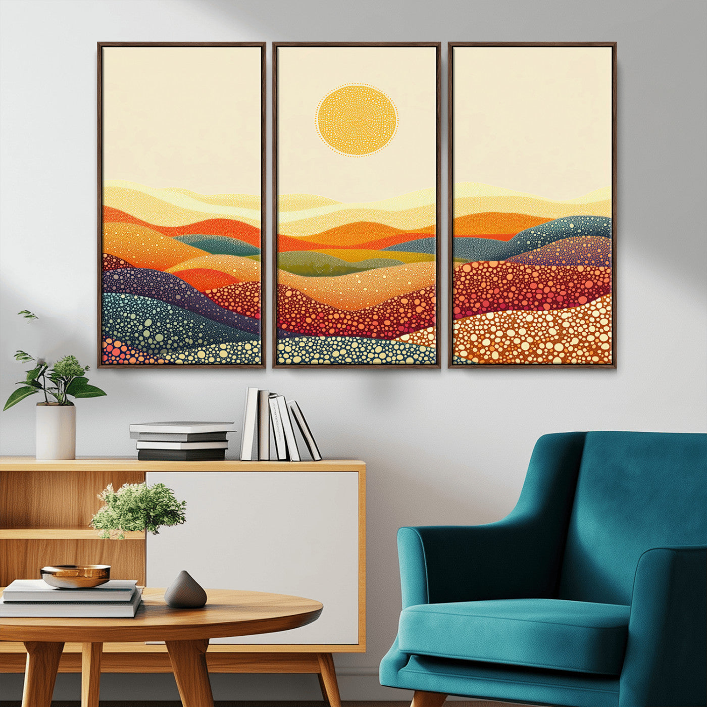 MGV-FC-48X32-3P - YAYOI KUSAMA Colorful Dot Art Landscape Canvas - Framed Abstract Pointillism Inspired by Nature with