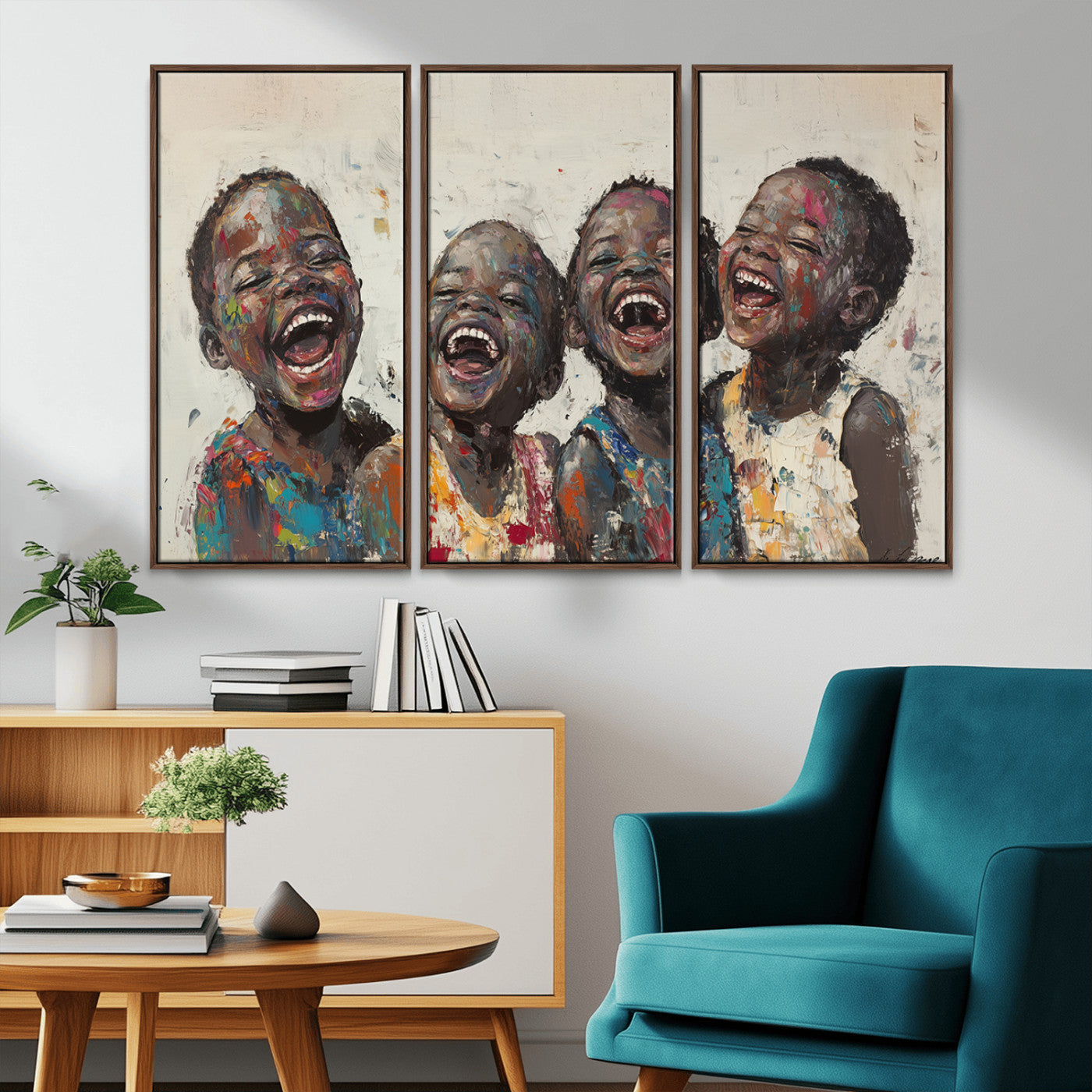 85256-MGV-CV-36X24-Shai Yossef Print - Joyful Childhood Canvas Wall Art - Expressive Impasto Painting of Laughing