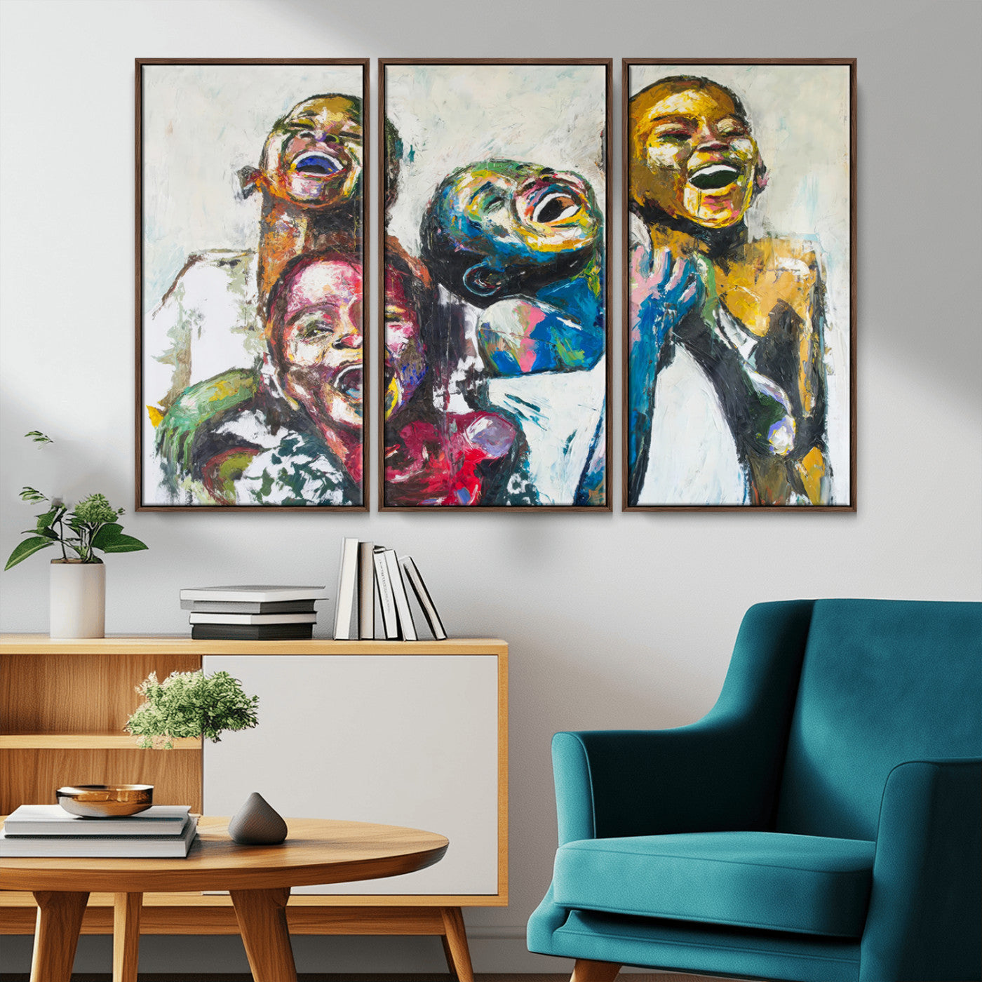 MGV-FC-48X32-3P - Shai Yossef Style Canvas Art - Joyful African Black Kids Impasto Painting with Vibrant Brushstrokes,