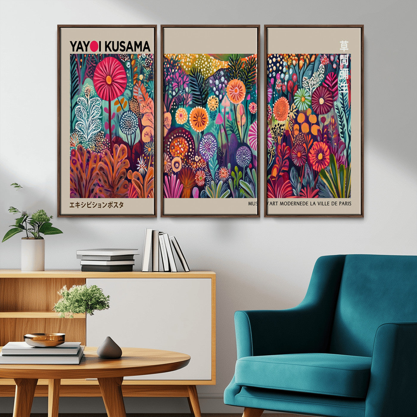 MGV-FC-48X32-3P - Yayoi Kusama Wall Art Canvas Print, Abstract Art, Large Yayoi Kusama Framed Wall Art Print, Japanese