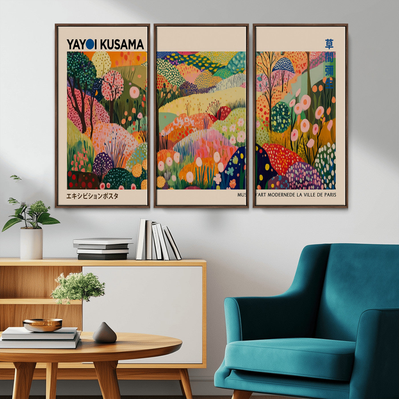 MGV-FC-48X32-3P - Yayoi Kusama Japanese Art Canvas Print, Abstract Art, Large Yayoi Kusama Framed Print, Japanese Wabi