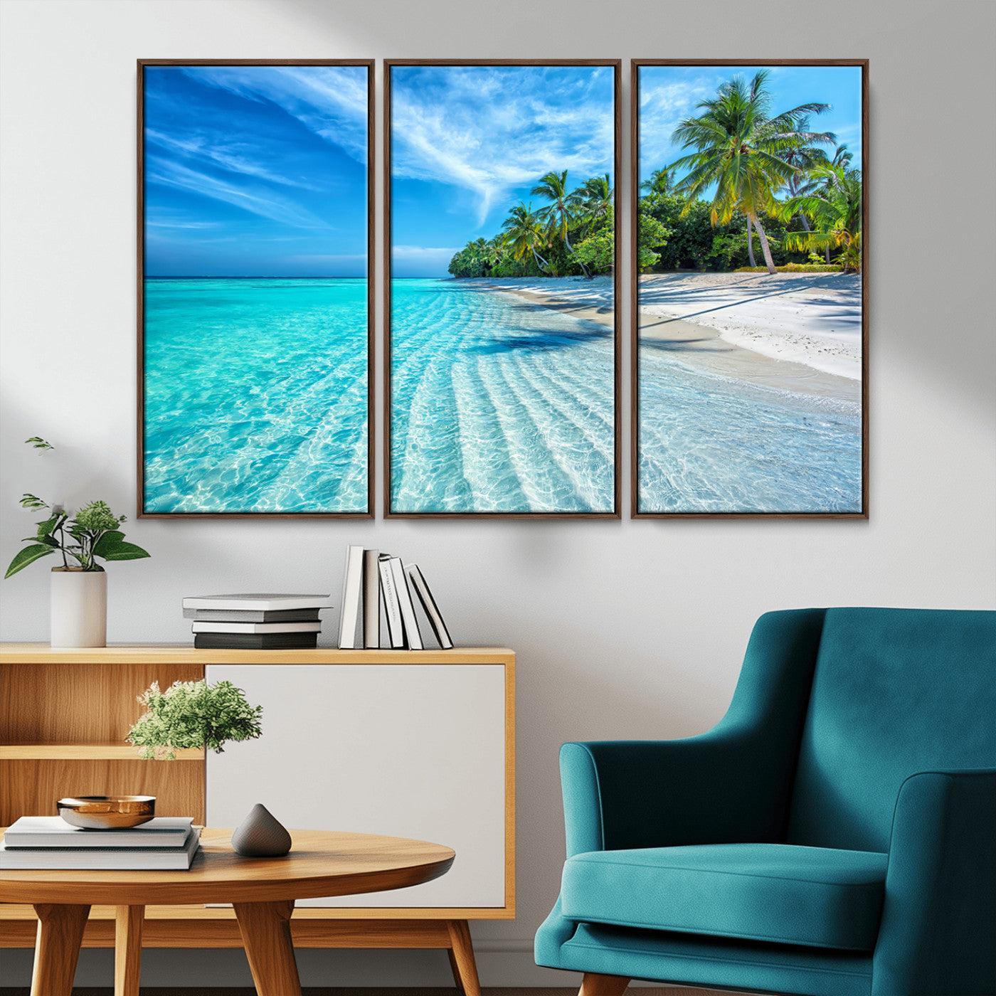 MGV-FC-48X32-3P - Tropical Beach Wall Art Canvas Print - Serene Ocean Landscape with Crystal Clear Turquoise Water and