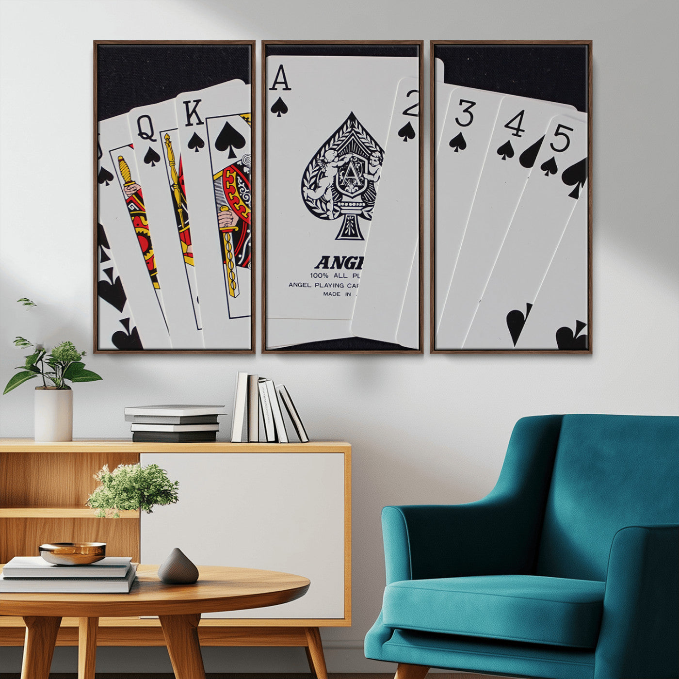 MGV-FC-48X32-3P - Poker Wall Art - Playing Cards Canvas Wall Art Print - Ace of Spades and Royal Flush Design, Perfect