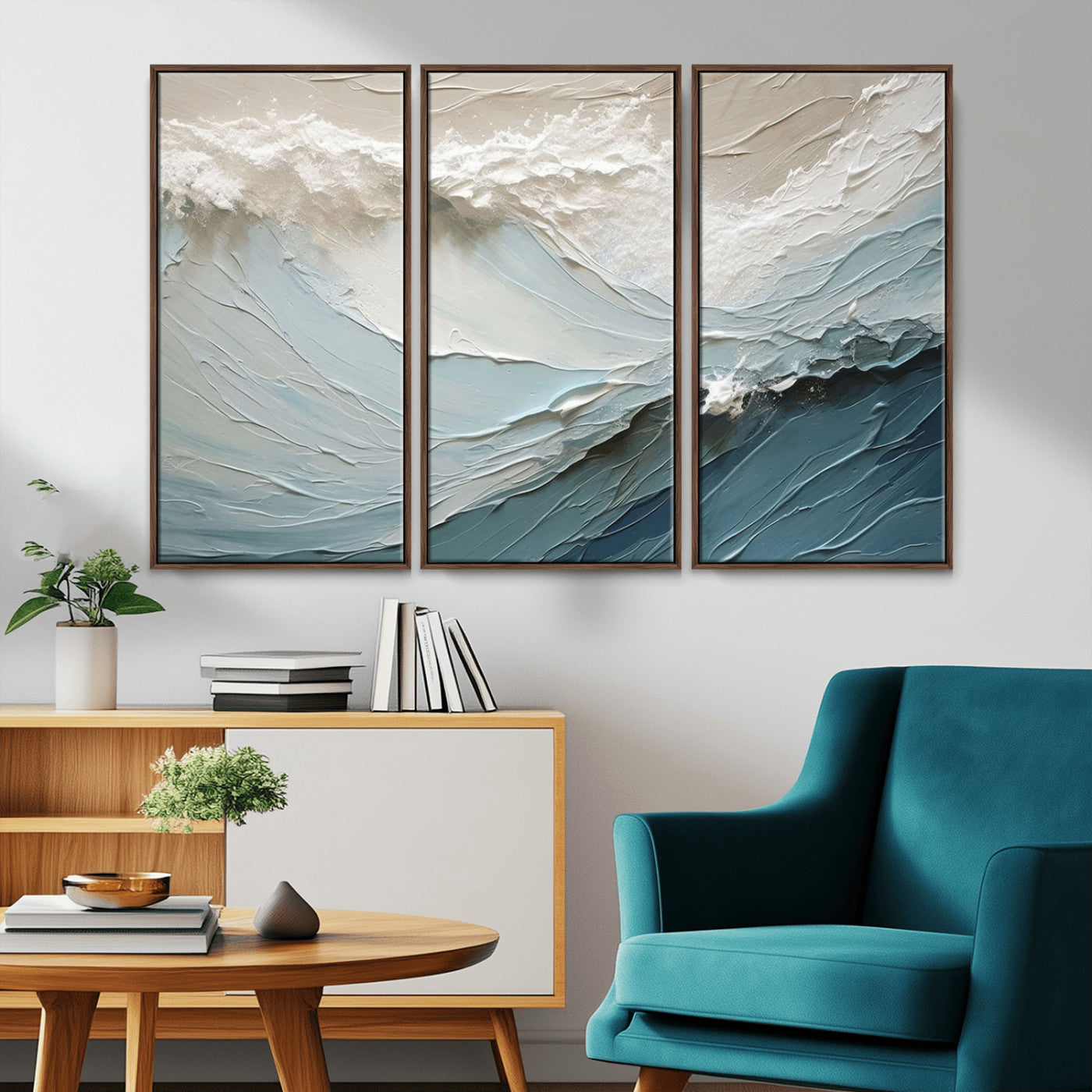 MGV-FC-48X32-3P - Waves Abstract Wall Art Print, Modern Framed Abstract Canvas Print, Abstract Painting for Living