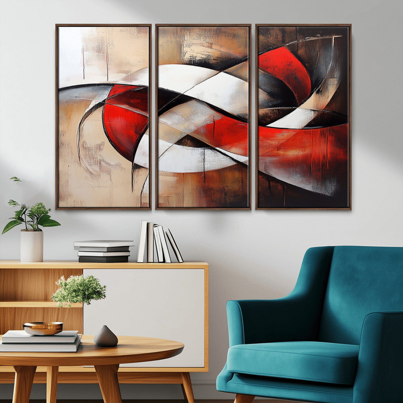 MGV-FC-48X32-3P - Abstract Wall Art - Modern Red and White Canvas Wall Art Print - Bold Geometric Abstract Canvas for