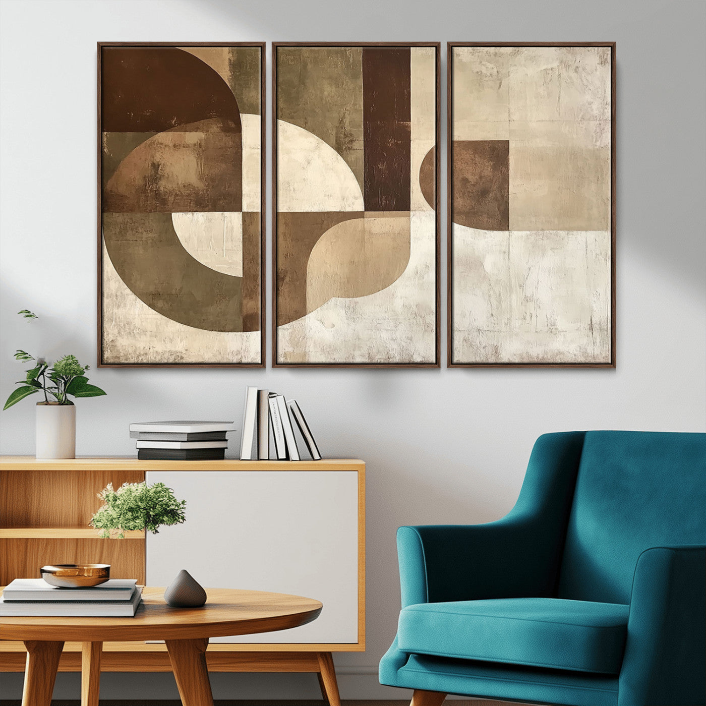 MGV-FC-48X32-3P - Wabi Sabi Geometric Wall Art | Abstract Modern Minimalist Canvas Print with Neutral Mid Century Art