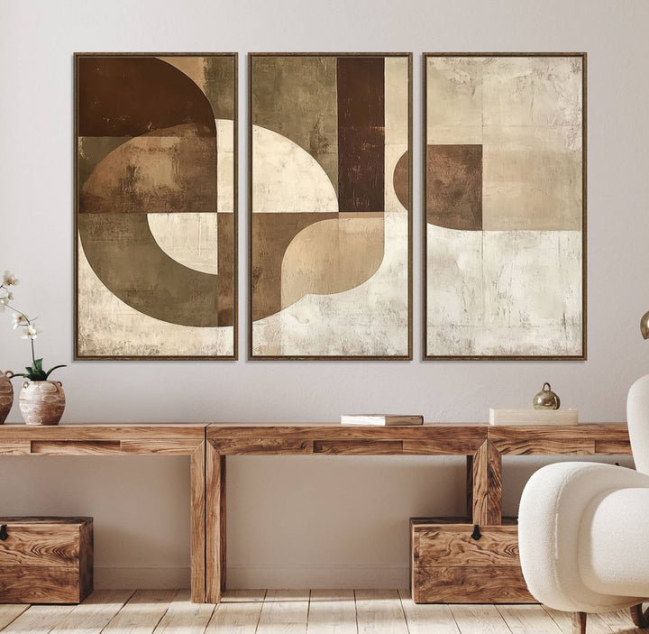 Wabi Sabi Geometric Wall Art is an abstract modern minimalist canvas featuring neutral tones.