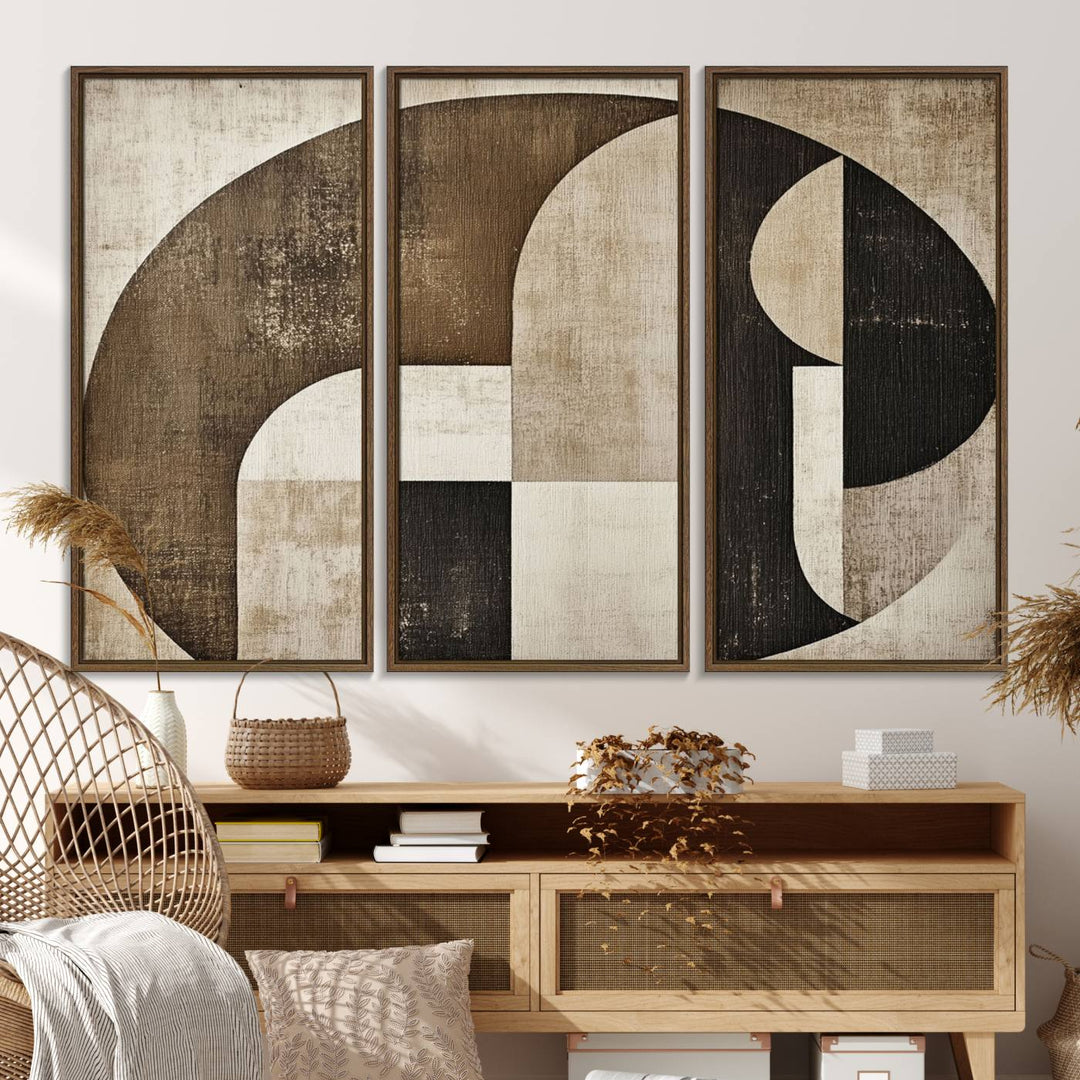 The Wabi Sabi Geometric Minimalist Wall Art Canvas Print is a modern abstract canvas featuring neutral mid-century art, ideal for zen and minimalist decor.