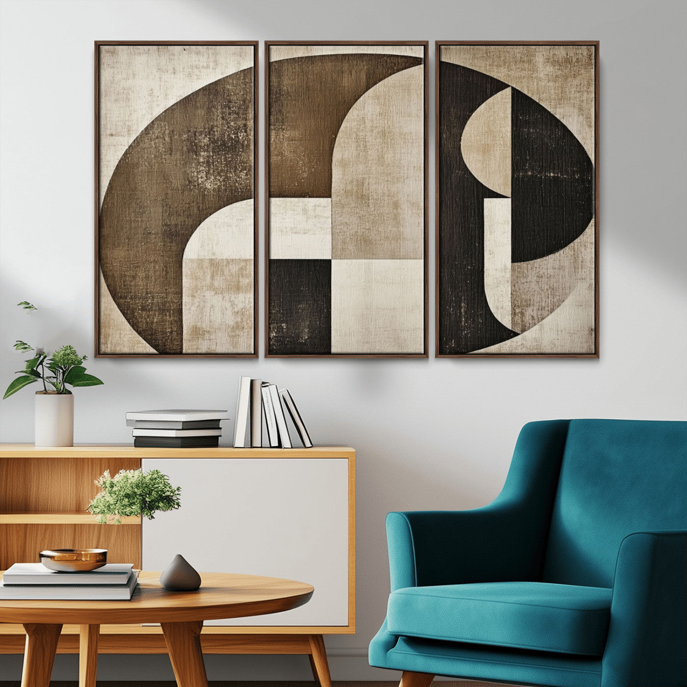 MGV-FC-48X32-3P - Wabi Sabi Abstract Wall Art | Geometric Modern Minimalist Canvas Print with Neutral Mid Century Art