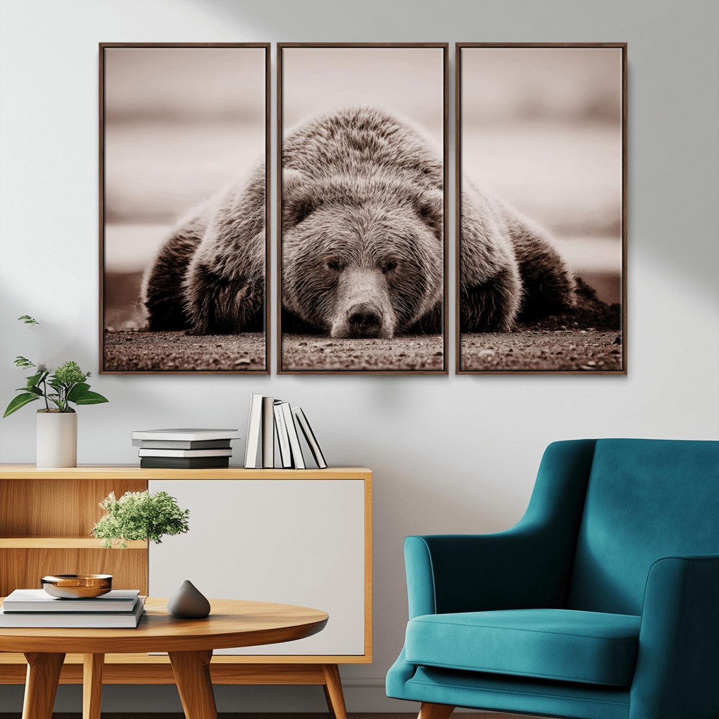 MGV-FC-48X32-3P - Grizzly Bear Wall Art Print - Bear Canvas Wall Art - Rustic Bear Portrait Canvas Print for Cabin Wall Decor and Nature-Inspired Spaces