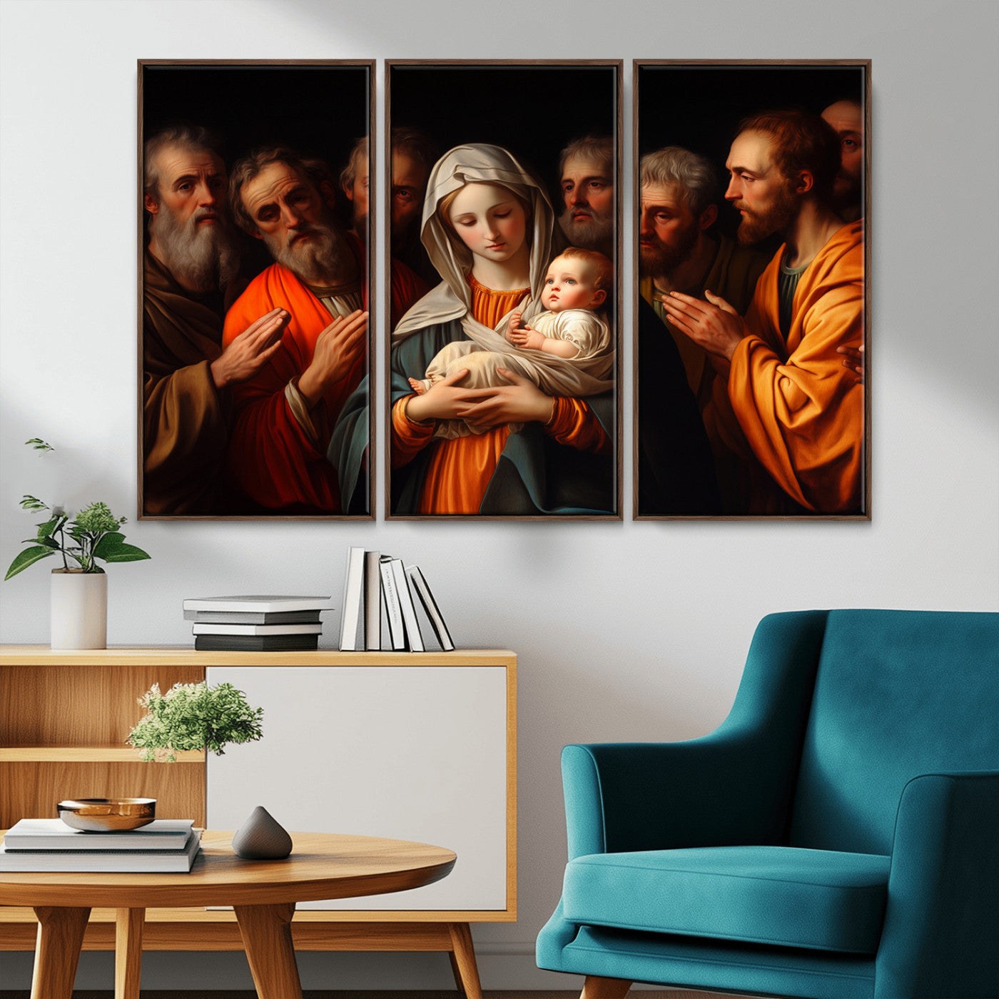 MGV-FC-48X32-3P - Religious Canvas Wall Art Print - Madonna and Child with Apostles Art Print - Classic Christian
