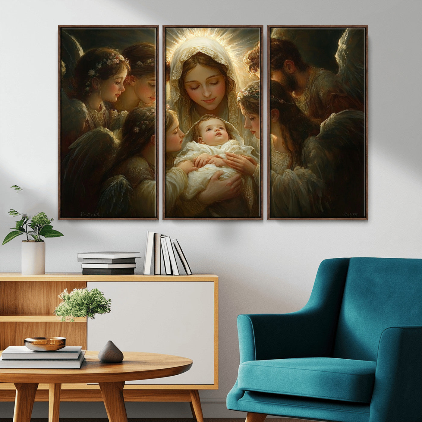 MGV-FC-48X32-3P - Mary Jesus Canvas Wall Art Print - Madonna and Child with Apostles Art Print - Classic Christian