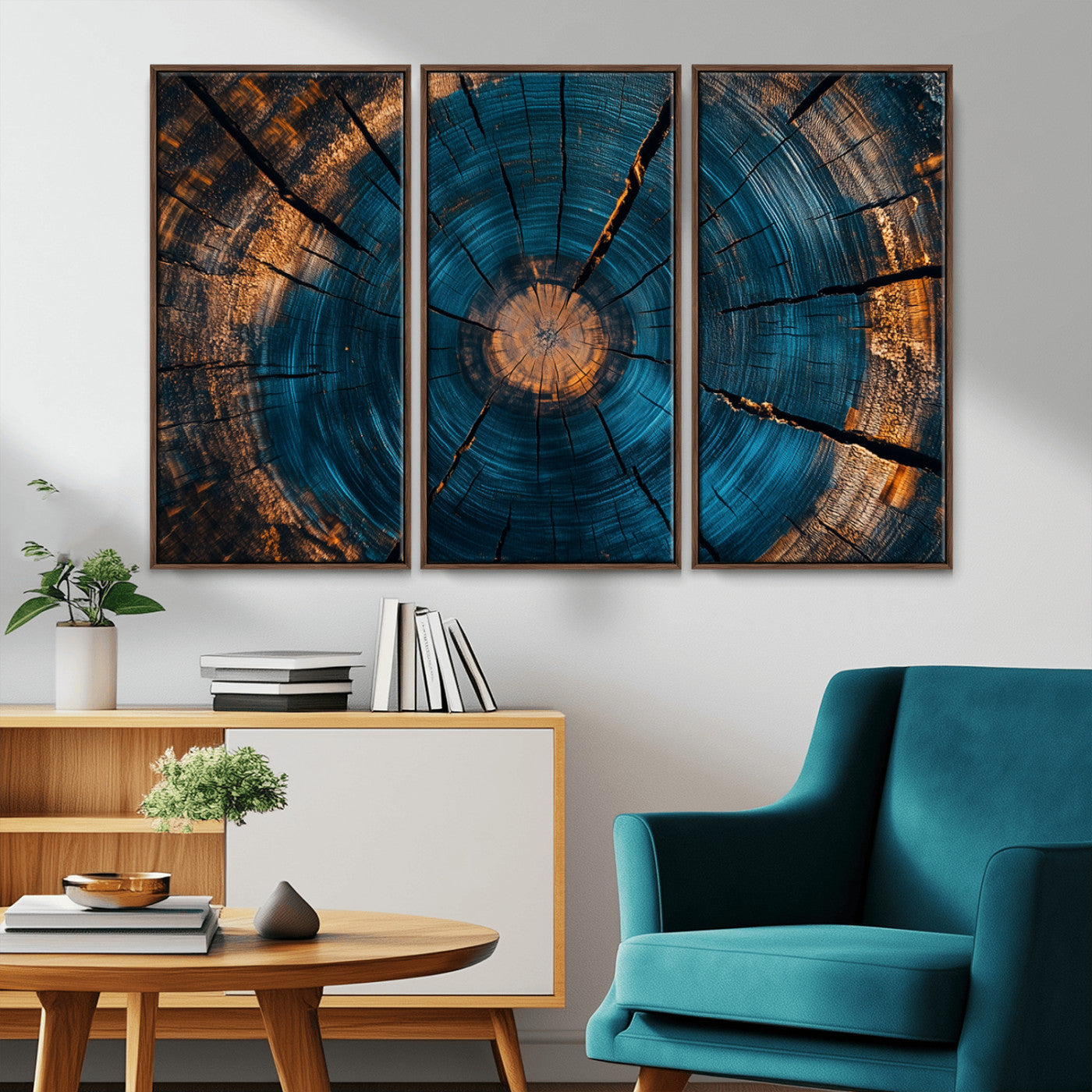 MGV-FC-48X32-3P - Abstract Tree Rings Wall Art Canvas Print - Wood Grain Rings Artwork Print - Nature Woodland Modern