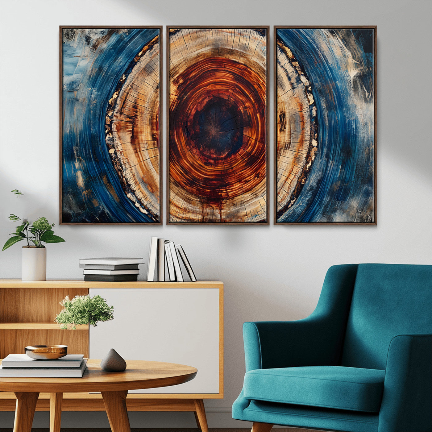 MGV-FC-48X32-3P - Abstract Framed Tree Rings Wall Decor, Wood Grain Rings Artwork Print, Nature Woodland Modern Wall