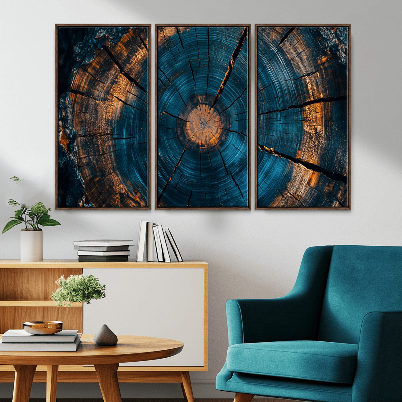 MGV-FC-48X32-3P - Farmhouse Wall Art - Abstract Tree Rings Canvas Wall Art Print, Framed Wood Grain Rings Artwork