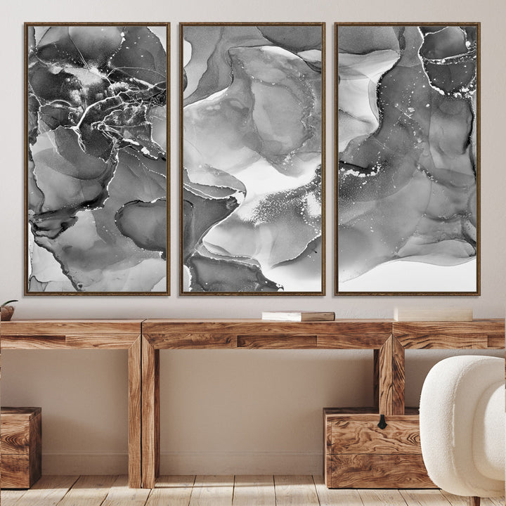 Black White Abstract Canvas Wall Art - Fluid Ink Artwork - Modern Luxury Wall Decor for Contemporary Interiors