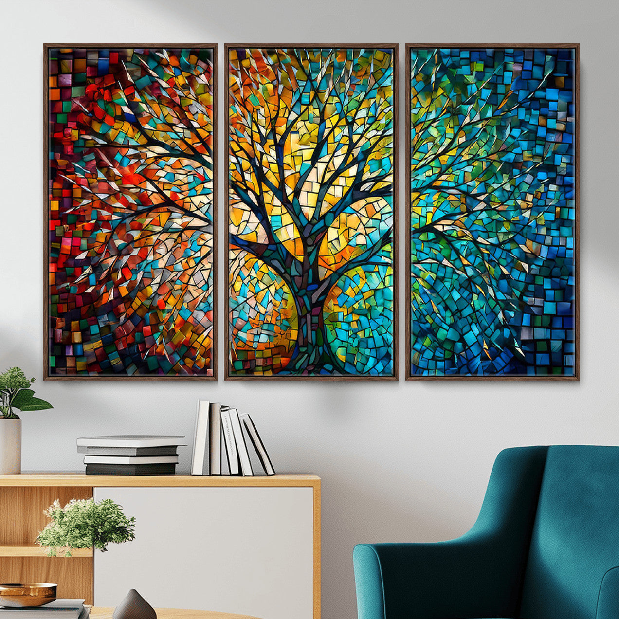 99325-MGV-CV-36X24 - Yggdrasil Tree of Life Wall Art Print Canvas | Mosaic Style 3-Panel Canvas Print