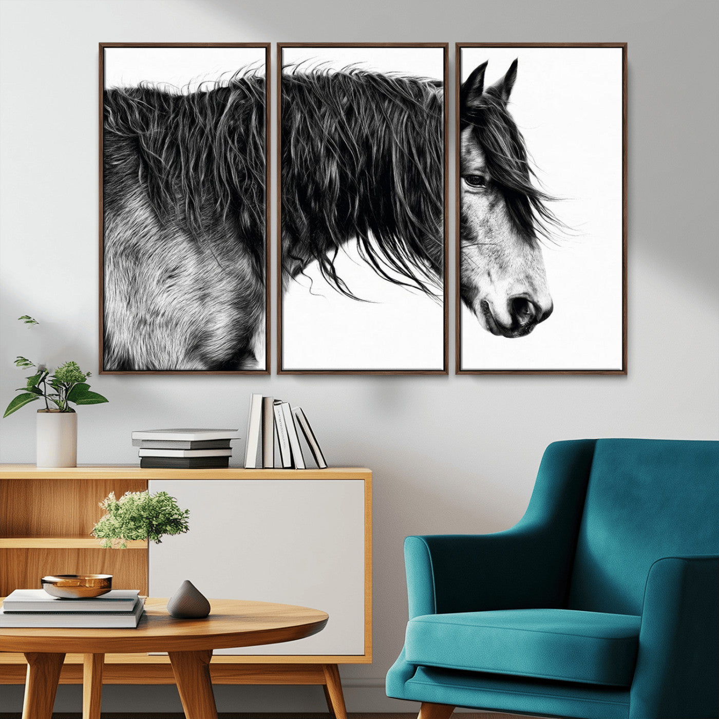 MGV-FC-48X32-3P - Black Horse Wall Art Canvas Print for Farmhouse Decor and Woodland Decoration