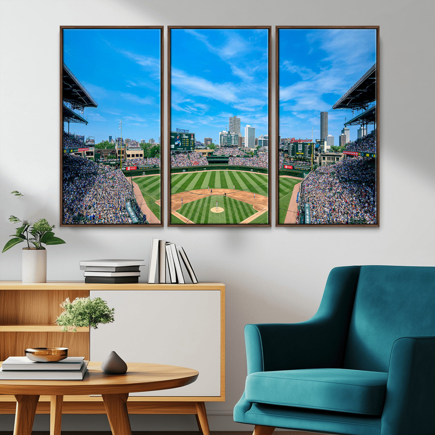 MGV-FC-48X32-3P - Wrigley Field Chicago Cubs Panoramic Art Multi Piece Canvas - Iconic Baseball Stadium Print for