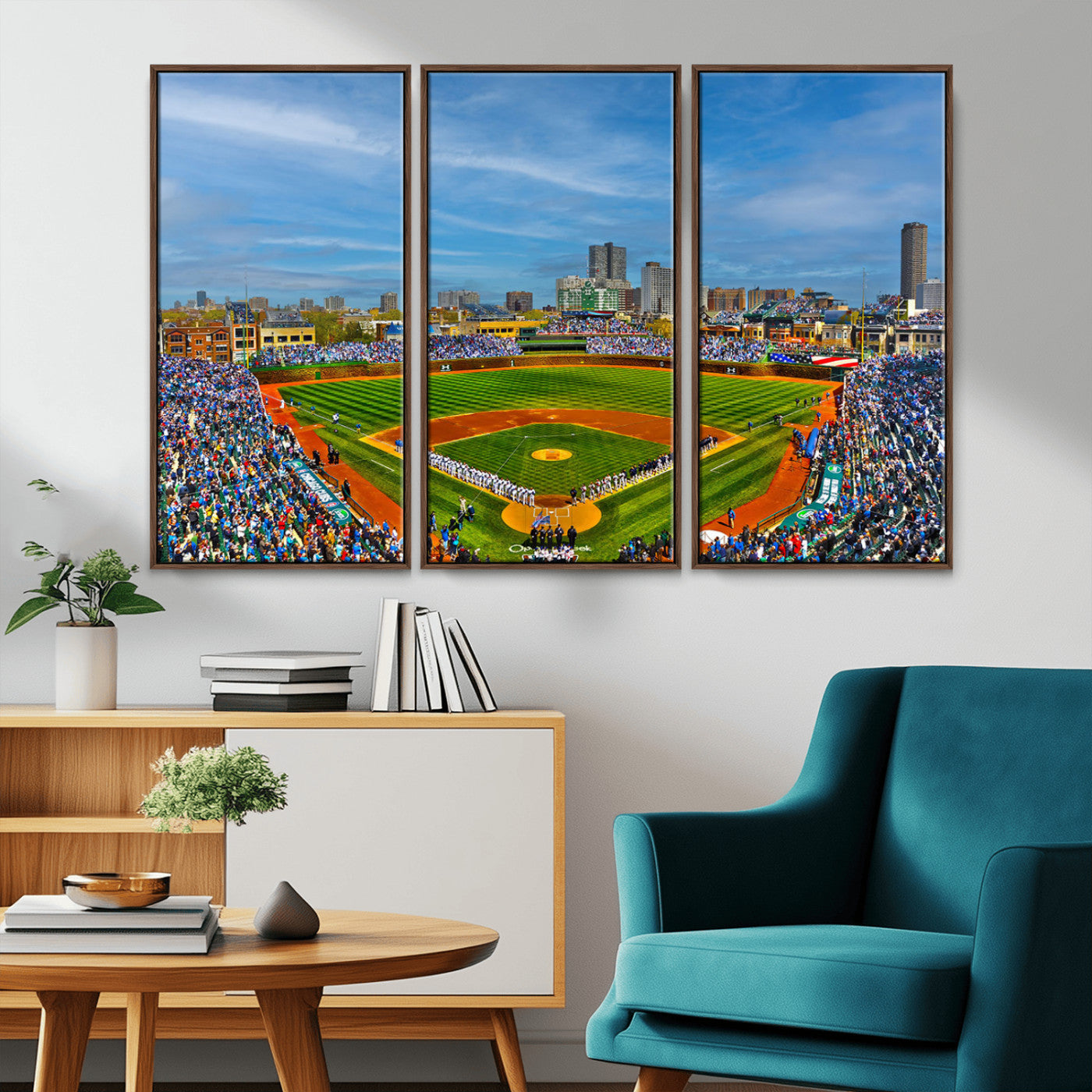 MGV-FC-48X32-3P - Wrigley Field Chicago Cubs Panoramic Multi Piece Canvas Wall Art - Iconic Baseball Stadium Canvas