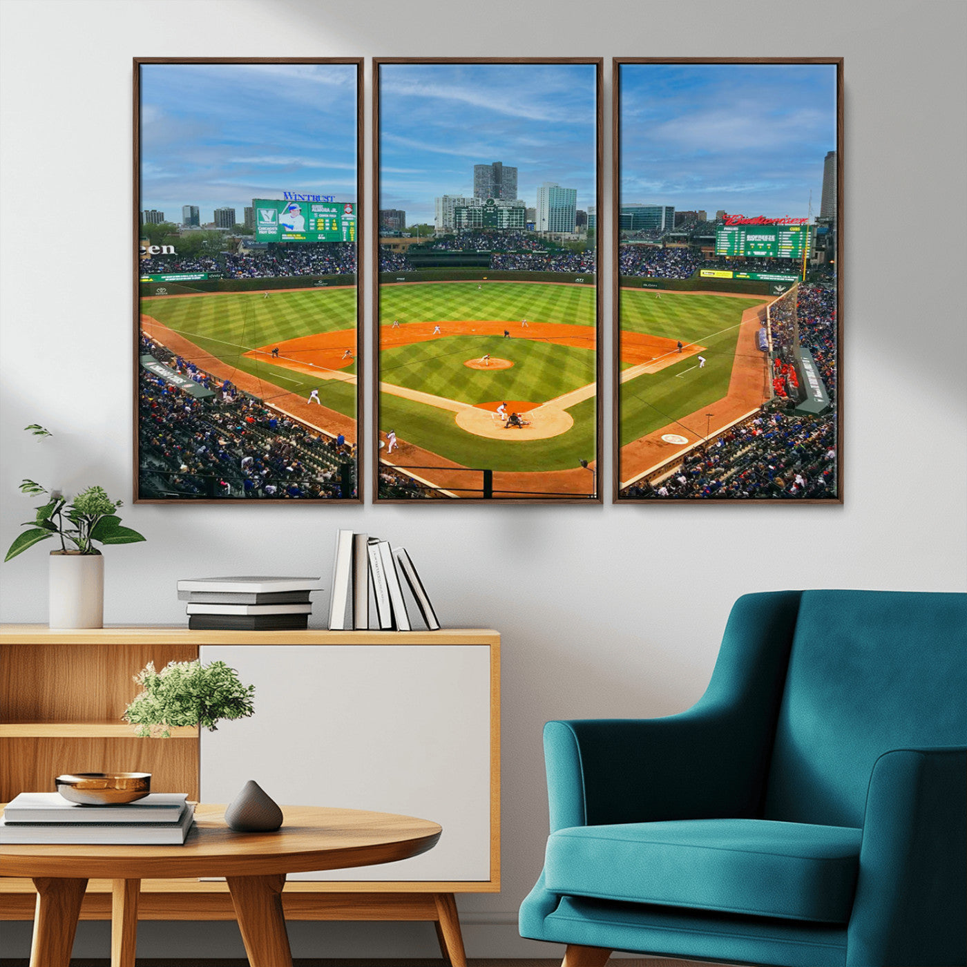 MGV-FC-48X32-3P - Wrigley Field Chicago Cubs Panoramic Multi Piece Canvas Wall Art - Iconic Baseball Stadium Print for