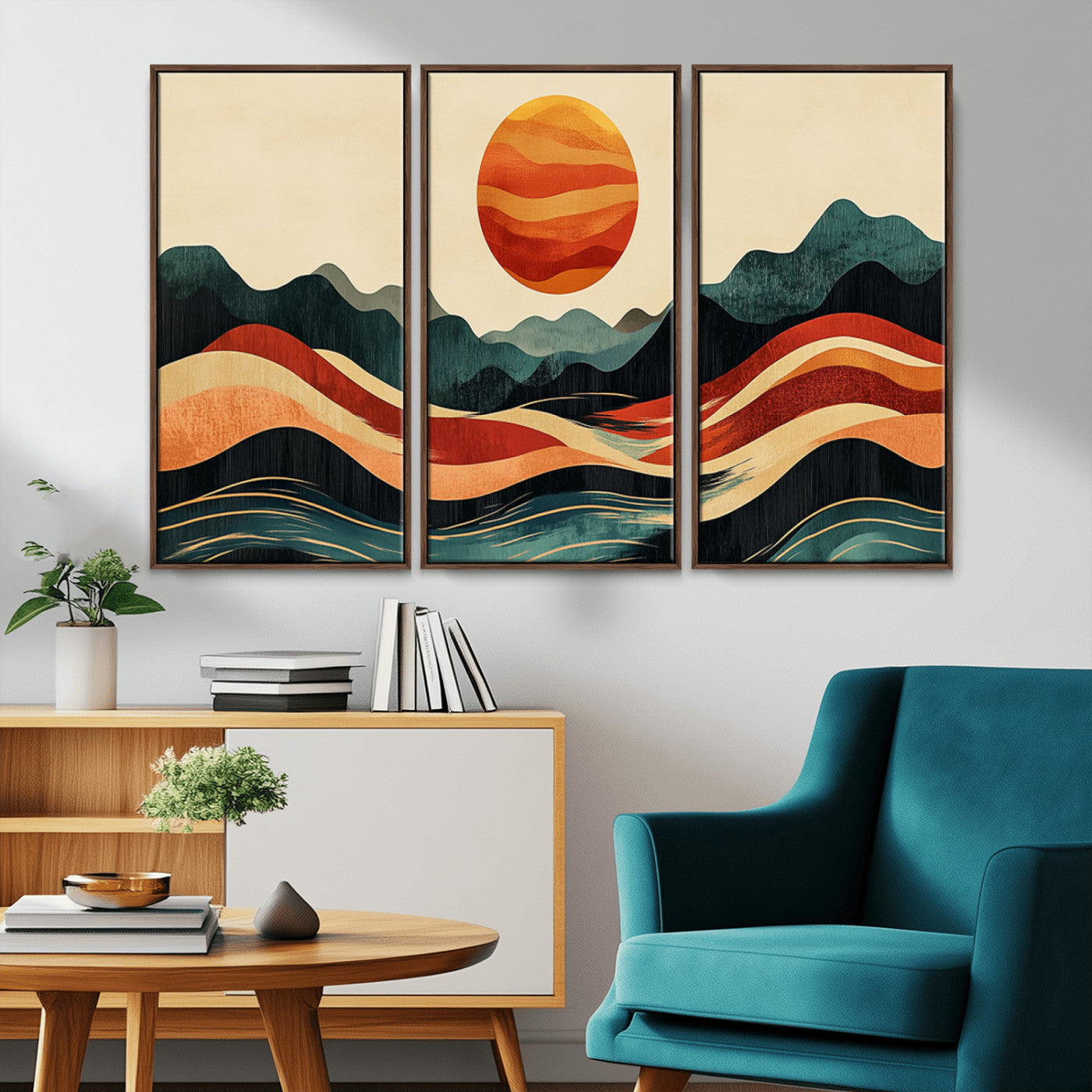 MGV-FC-48X32-3P - Mountain Triptych Wall Art - Western Nature Prints - Framed Boho Pine Tree Canvas for Log Cabin or
