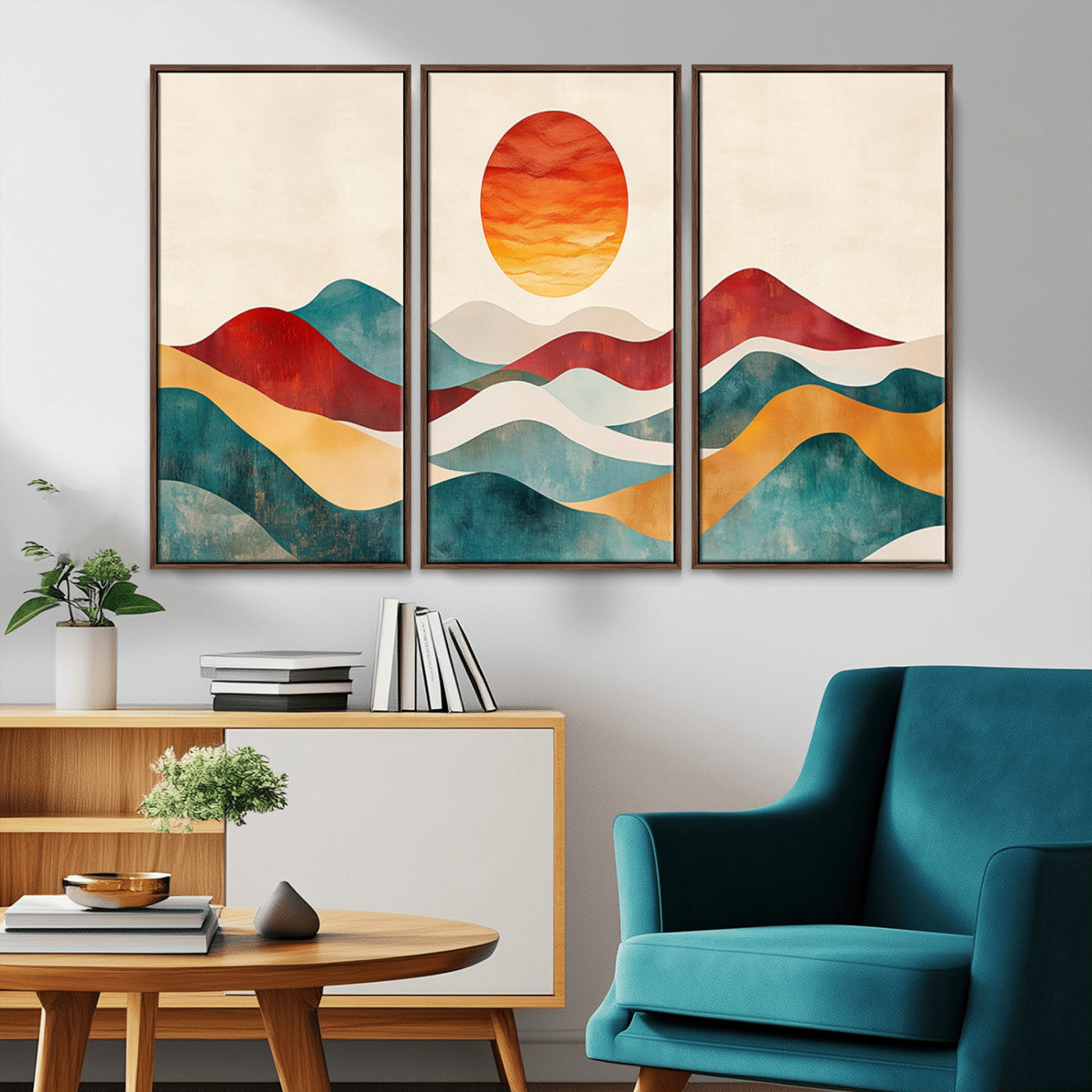 MGV-FC-48X32-3P - Southwest Mountain Canvas - Boho Triptych Wall Art - Rustic Woodland Nursery Decor - Abstract Nature