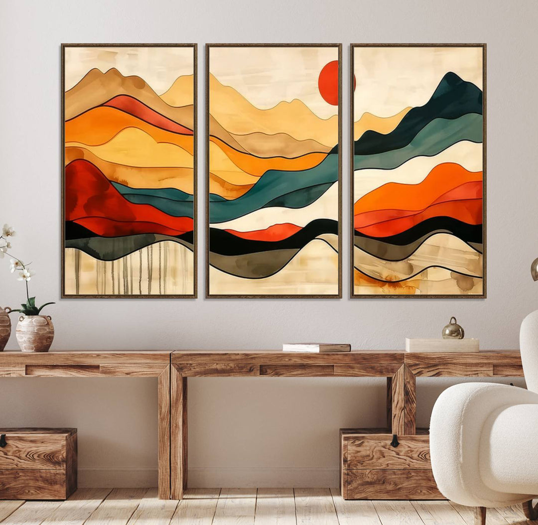 Triptych of Mid Century Mountain Wall Art.