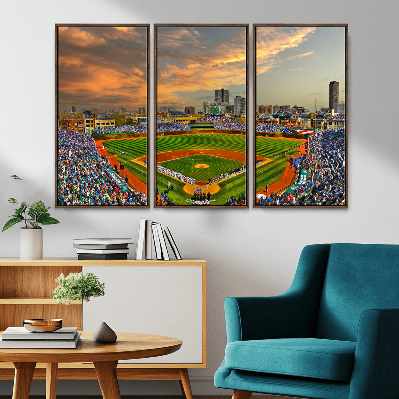 MGV-FC-48X32-3P - Chicago Wrigley Field Canvas Wall Art - Iconic Baseball Stadium Art Print - Wrigley Field Chicago