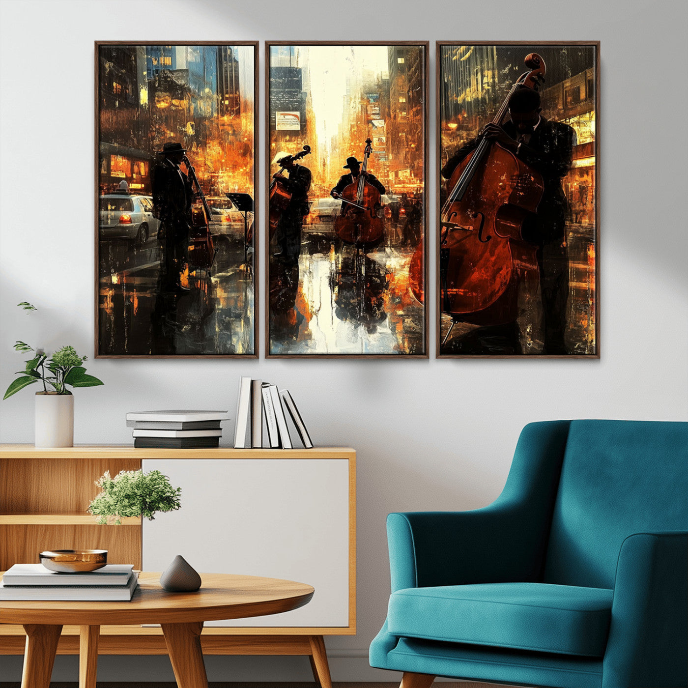MGV-FC-48X32-3P - African American Abstract Jazz Wall Art - Framed Abstract Music Canvas - Colorful Instrument Canvsa