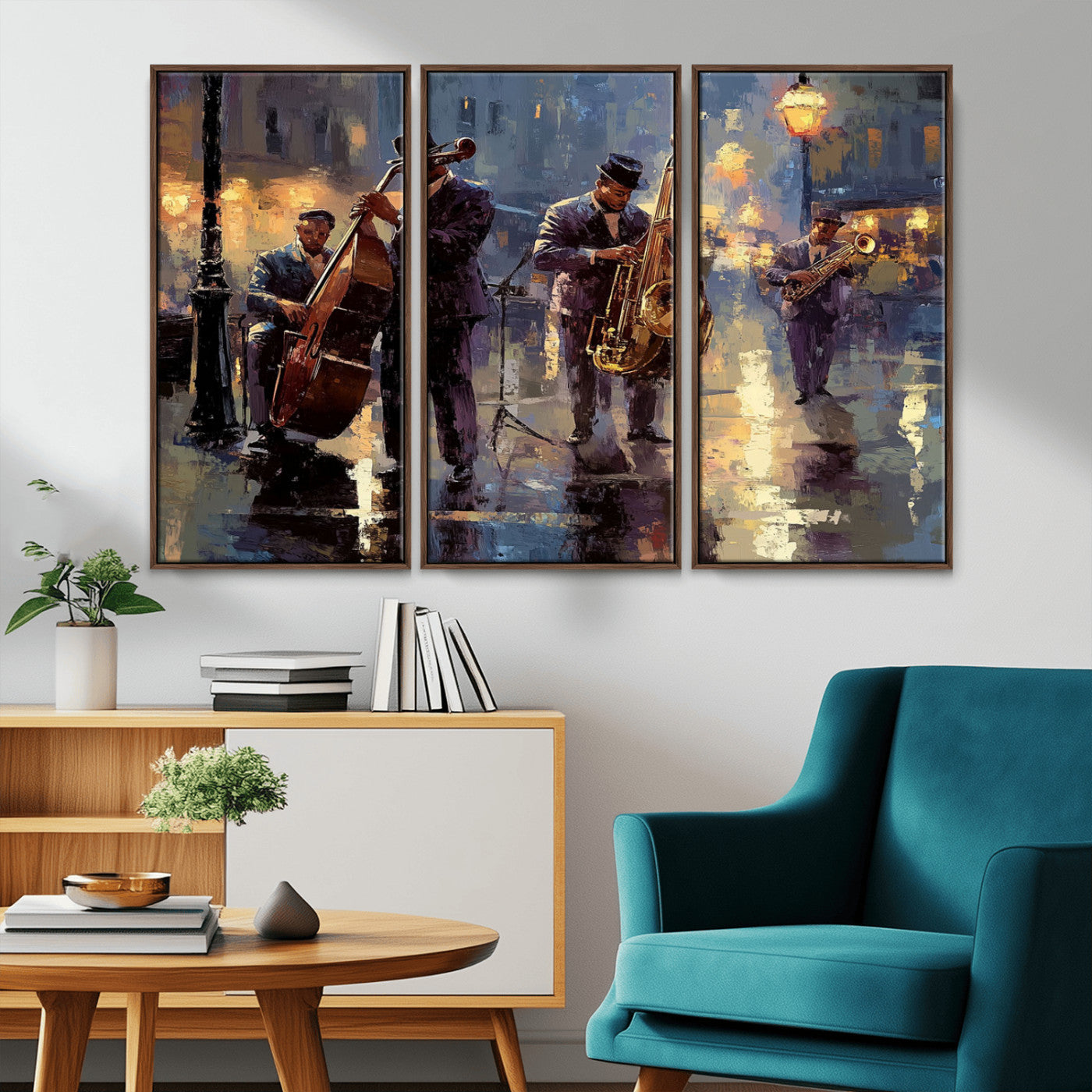 MGV-FC-48X32-3P - Afro Abstract Jazz Music Canvas Print - African American Wall Art - Colorful Framed Afro Abstract
