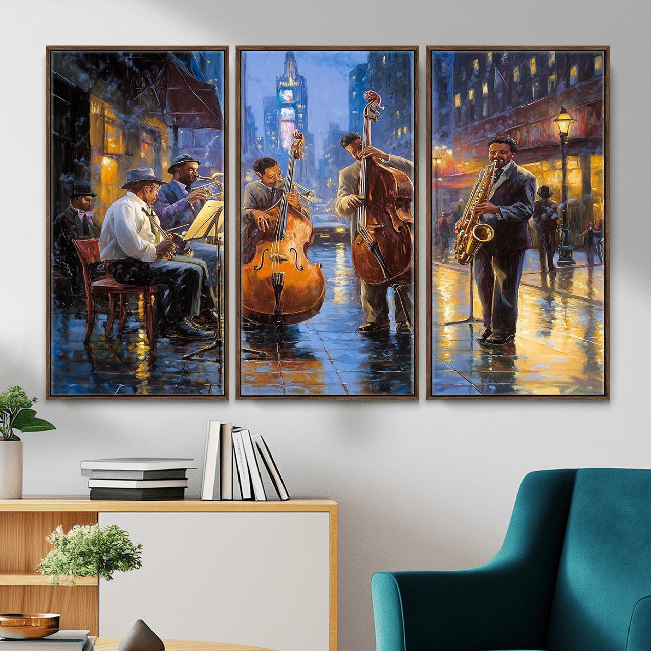 58694-MGV-FC-48X32-3P - Colorful Jazz Wall Art - African American Music Canvas Print - Framed Abstract Music Poster for Home