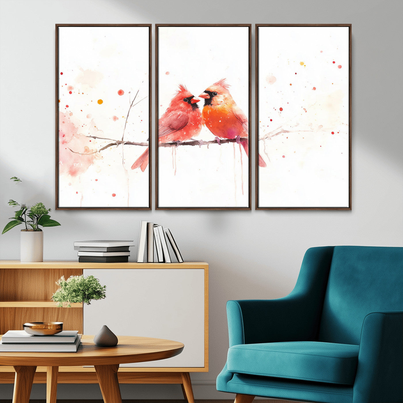 MGV-FC-48X32-3P - Cardinal Bird Canvas Wall Art - Male and Female Cardinal Print - Nature-Inspired Bird Wall Decor for