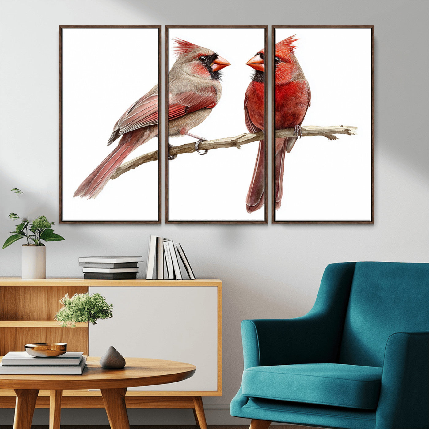MGV-FC-48X32-3P - Cardinal Bird Canvas Wall Art - Male and Female Cardinal Print - Abstract Bird Wall Decor for Home -